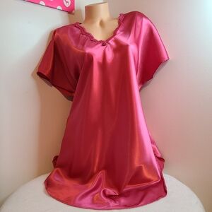 VTG Secret Treasures Silky Satin V Neck Slip Nightgown Size 2X Pink